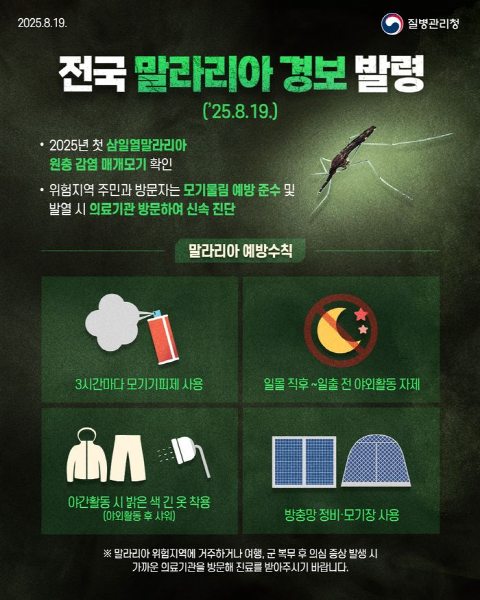 전국 말라리아 경보 발령, 군산시보건소 ‘예방수칙’ 준수 당부 