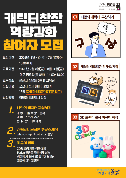 군산시‘캐릭터 창작 역량강화 교육’참여자 모집
