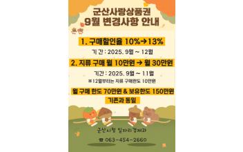 군산사랑상품권 9월부터 12월까지 할인율 13%로 상향